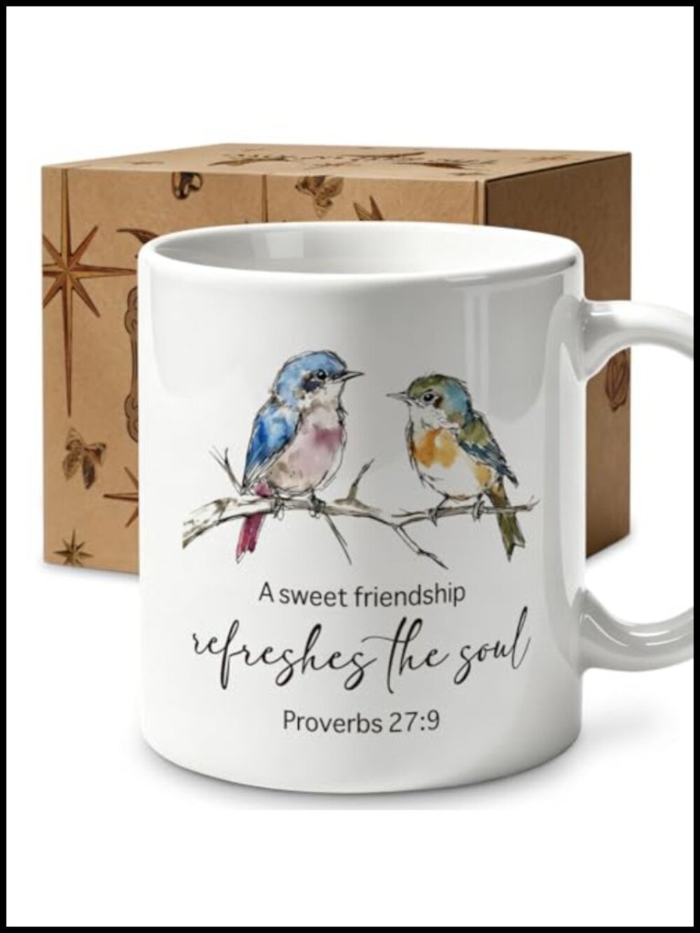 Proverbs 27:9 Ceramic Coffee Mug 11oz Watercolor Birds Friendship Gift